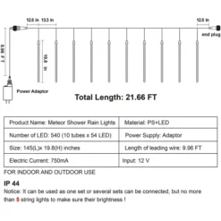 2x 10 Tubes (19.8in) Christmas Meteor Shower Rain Lights, White -Holiday Decor Store 540 LED Meteor Shower Rain Lights 10 Tubes 50cm White 2 Pack 3 result 600x600 1