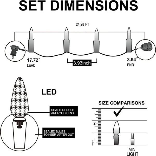 70 LED C6 Christmas String Lights 24.28ft 3 70 LED C6 Christmas String Lights 24.28ft - Image 3