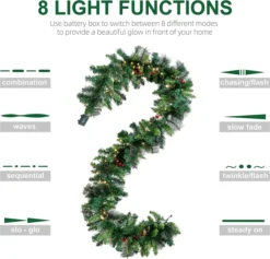 100 Warm White Lights Prelit Christmas Garland 9ft -Holiday Decor Store 9 Foot Prelit Christmas Garland with Lights Red Berries 3 result 600x576 1