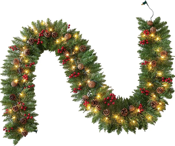 9ft Prelit Garland With 50 Warm White String Lights 2 9ft Prelit Garland With 50 Warm White String Lights - Image 2