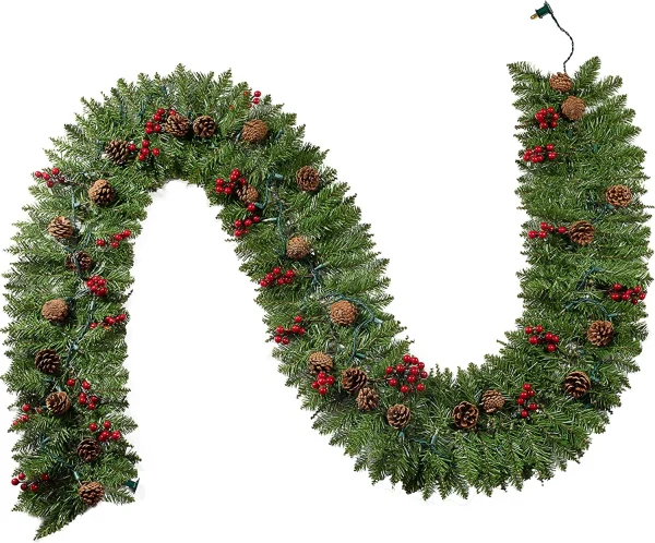 9ft Prelit Garland With 50 Warm White String Lights 3 9ft Prelit Garland With 50 Warm White String Lights - Image 3