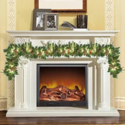 9ft Snow Flocked Prelit Christmas Garland With 50 Lights