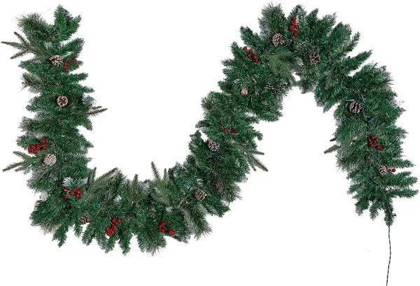 9ft Snow Flocked Prelit Christmas Garland With 50 Lights 3 9ft Snow Flocked Prelit Christmas Garland With 50 Lights - Image 3