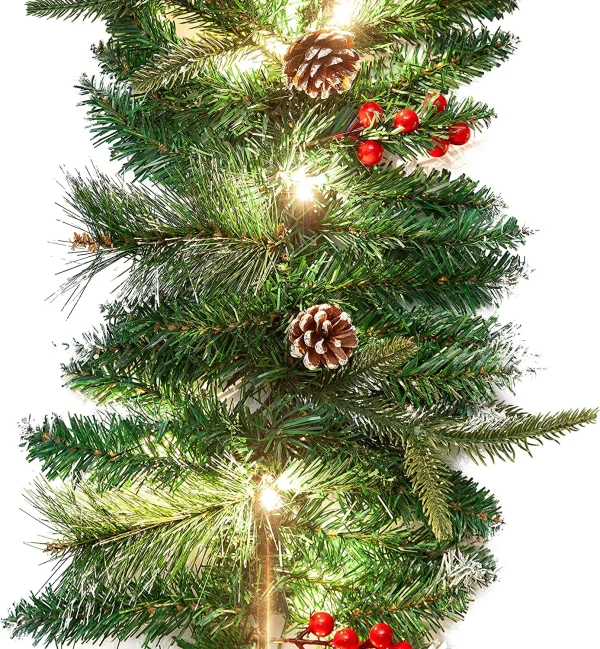 9ft Snow Flocked Prelit Christmas Garland With 50 Lights 4 9ft Snow Flocked Prelit Christmas Garland With 50 Lights - Image 4