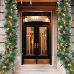 50 Warm White Pre Lit Cone Flocked Christmas Garland 9ft -Holiday Decor Store 9ft Christmas Flocked Garland Cone 6 result 600x600 1