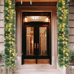 100 LED Pre Lit Christmas Garland 9ft -Holiday Decor Store 9ft Christmas Garland Prelit with 100 LED String Lights Cone 3 result 600x600 1