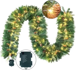 100 LED Pre Lit Christmas Garland 9ft -Holiday Decor Store 9ft Christmas Garland Prelit with 100 LED String Lights Cone 4 result 600x556 1