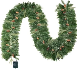 100 LED Pre Lit Christmas Garland 9ft -Holiday Decor Store 9ft Christmas Garland Prelit with 100 LED String Lights Cone 7 result 600x540 1