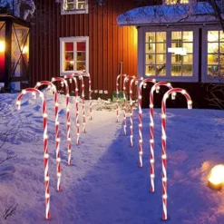 12pcs Christmas Candy Cane Pathway Lights 28in