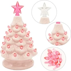 Pink Prelit Tabletop Ceramic Christmas Tree 7in -Holiday Decor Store Ceramic Christmas Tree Pink 7in 4 600x608 1