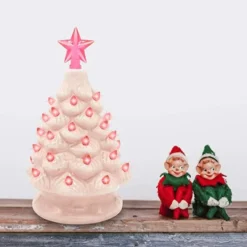 Pink Prelit Tabletop Ceramic Christmas Tree 7in -Holiday Decor Store Ceramic Christmas Tree Pink 7in 5 600x600 1
