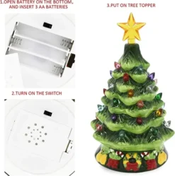 Pre Lit Ceramic Tabletop Christmas Tree 7in -Holiday Decor Store Ceramic Christmas Tree with Candy Cane 7in 5 600x604 1