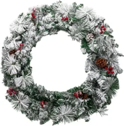 Artificial Christmas Wreaths Flocked With LED Lights 24in -Holiday Decor Store Christmas Wreath Flocked with LED Lights 24in 3 result 600x607 1