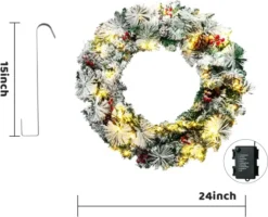 Artificial Christmas Wreaths Flocked With LED Lights 24in -Holiday Decor Store Christmas Wreath Flocked with LED Lights 24in 6 result 600x485 1