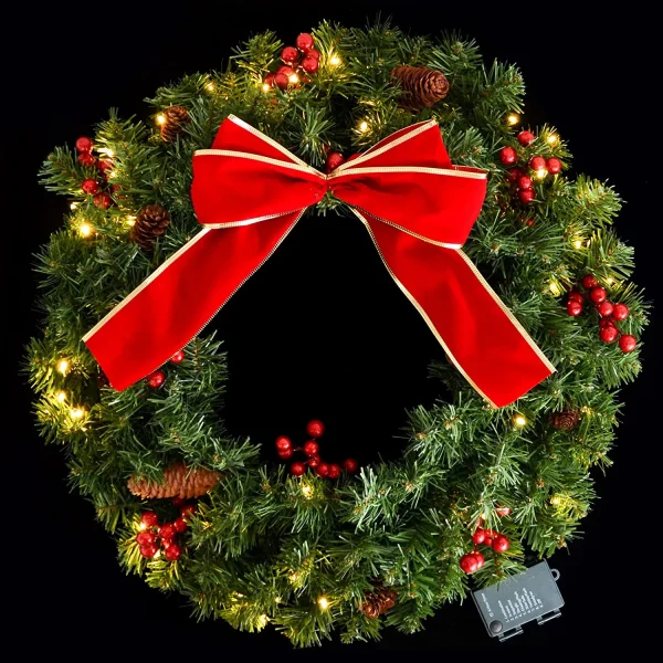 Artificial Christmas Wreath Bows With Red Berries 12in 1 Artificial Christmas Wreath Bows With Red Berries 12in