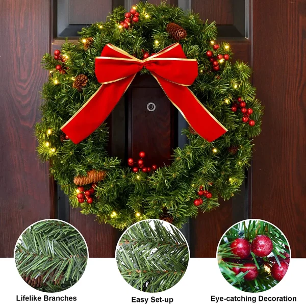 Artificial Christmas Wreath Bows With Red Berries 12in 5 Artificial Christmas Wreath Bows With Red Berries 12in - Image 5