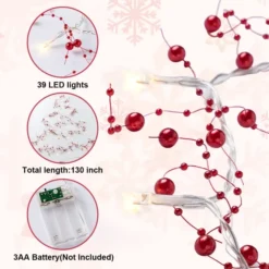 39 LED Pre Lit Christmas Garland 10ft -Holiday Decor Store LED Berry Beaded Garland 3 result 600x600 1
