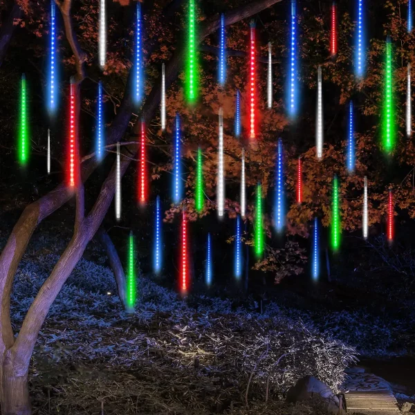 8 Tubes (12in) Christmas Meteor Shower Rain Lights, Multicolor 1 8 Tubes (12in) Christmas Meteor Shower Rain Lights, Multicolor