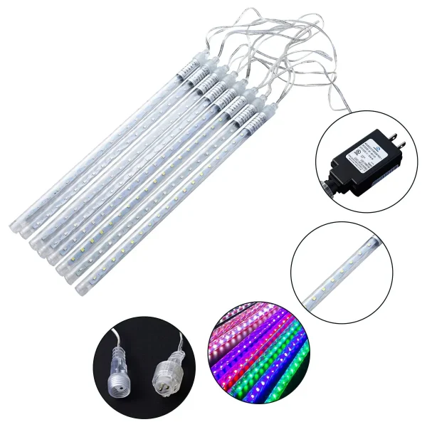 8 Tubes (12in) Christmas Meteor Shower Rain Lights, Multicolor 3 8 Tubes (12in) Christmas Meteor Shower Rain Lights, Multicolor - Image 3