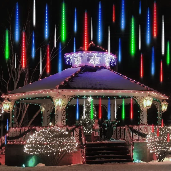 8 Tubes (12in) Christmas Meteor Shower Rain Lights, Multicolor 4 8 Tubes (12in) Christmas Meteor Shower Rain Lights, Multicolor - Image 4