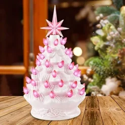 9in Ceramic Pink Tabletop Christmas Tree Prelit -Holiday Decor Store Pink Ceramic Christmas Tree 9in 3 result 1