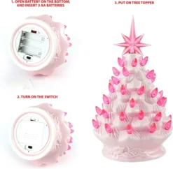 9in Ceramic Pink Tabletop Christmas Tree Prelit -Holiday Decor Store Pink Ceramic Christmas Tree 9in 6 result 1 600x589 1