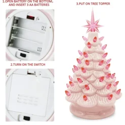 Pink Ceramic Tabletop Christmas Tree 12in -Holiday Decor Store Pink Ceramic Tabletop Christmas Tree 12in 3