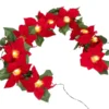 Pre Lit Velvet Silk Poinsettia Garland With Red Berries 6ft