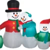 6.5' Wide Lighted Snowman Family Scene Air Blown Airblown Inflatable Christmas Yard Decor Decoration