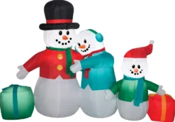 6.5' Wide Lighted Snowman Family Scene Air Blown Airblown Inflatable Christmas Yard Decor Decoration