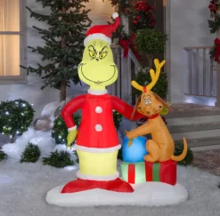 6' Airblown Grinch & Max Presents Santa Inflatable Christmas Dr Seuss Yard Decor