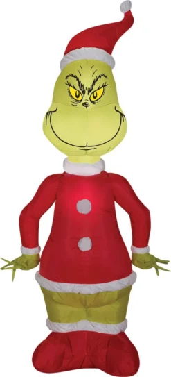 48" Tall Lighted Air Blown Airblown Grinch As Santa Small Inflatable Christmas Dr Seuss Yard Decor Outdoor Decoration