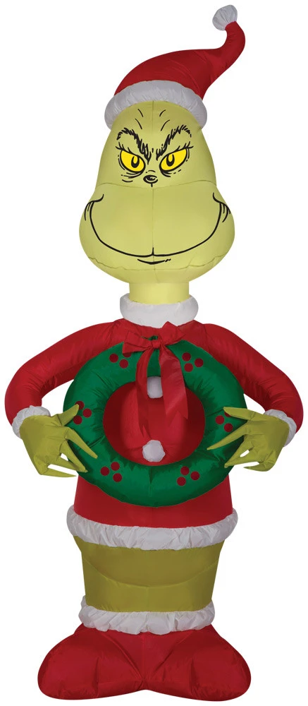 48" Tall Lighted Air Blown Airblown Grinch W/Wreath-small Inflatable Christmas Dr Seuss Yard Decor Outdoor Decoration 1 48" Tall Lighted Air Blown Airblown Grinch W/Wreath-small Inflatable Christmas Dr Seuss Yard Decor Outdoor Decoration