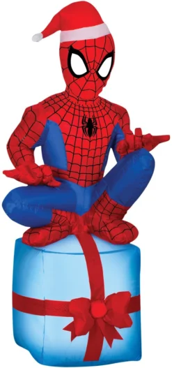 42" Tall Lighted Air Blown Airblown MSM Spider-man On Present Inflatable Christmas Yard Decor Outdoor Decoration