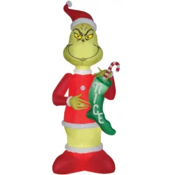 9' Airblown Grinch With Stocking Santa Inflatable Christmas Dr Seuss Yard Decor