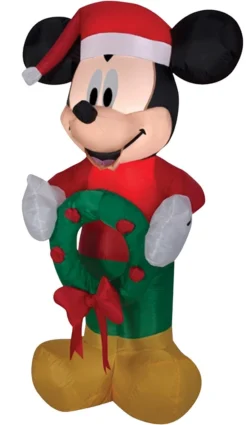 42" Tall Lighted Mickey Mouse Disney W/ Wreath Air Blown Airblown Inflatable Christmas Yard Decor Decoration
