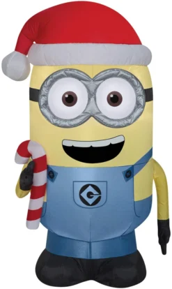 42" Tall Lighted Air Blown Airblown Minion Dave W/ Candy Cane Inflatable Christmas DespicablesYard Decor Outdoor Decoration
