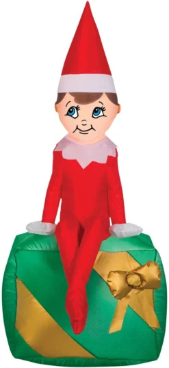 42" Airblown Elf On Present Inflatable Christmas On A Shelf Yard Decor