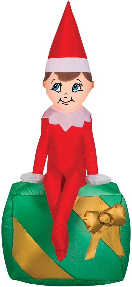 42" Airblown Elf On Present Inflatable Christmas On A Shelf Yard Decor 1 42" Airblown Elf On Present Inflatable Christmas On A Shelf Yard Decor
