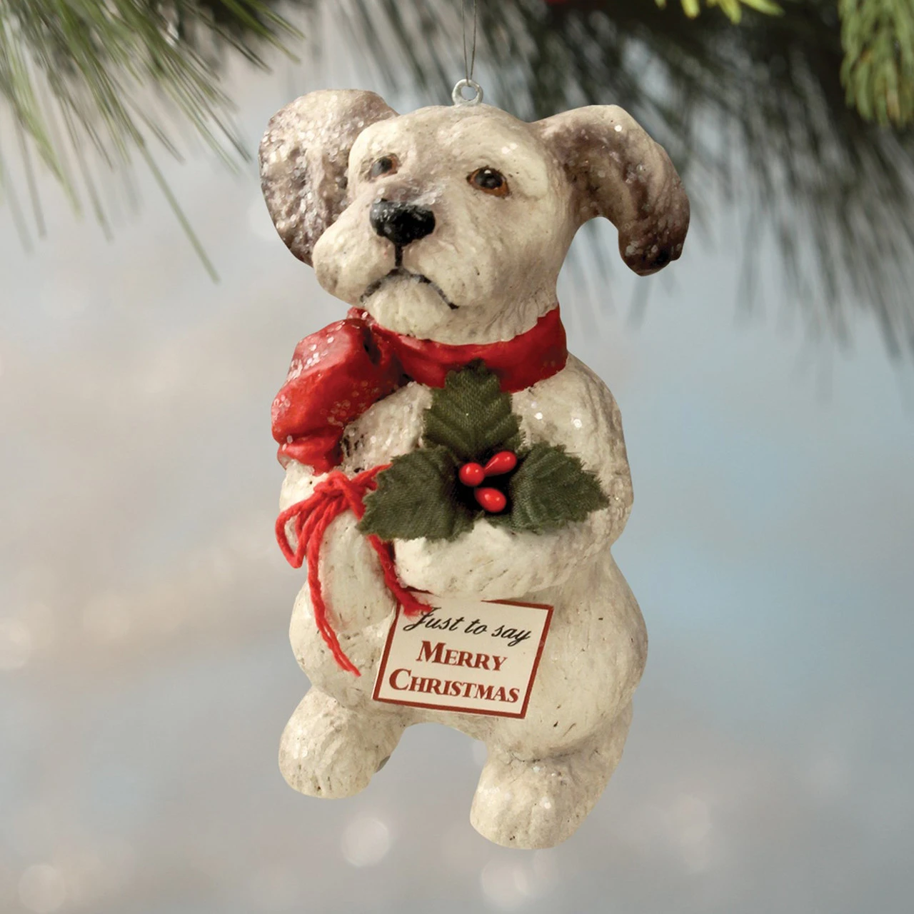 Bethany Lowe Terrier Puppy With Holy Ornament A Child's Christmas Decoration 1 Bethany Lowe Terrier Puppy With Holy Ornament A Child's Christmas Decoration